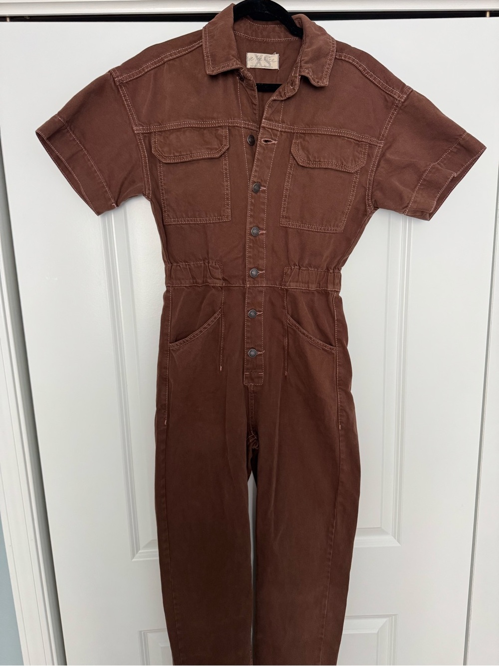 Free People Brown Denim Short-Sleeve Utility Jumpsuit - Picture 3 of 7